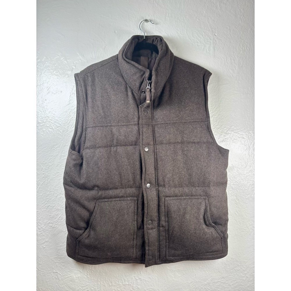 Puffer Vest Grey Large Wool Blend Quilted Snap Zip Mens Workwear Heritage Cabin